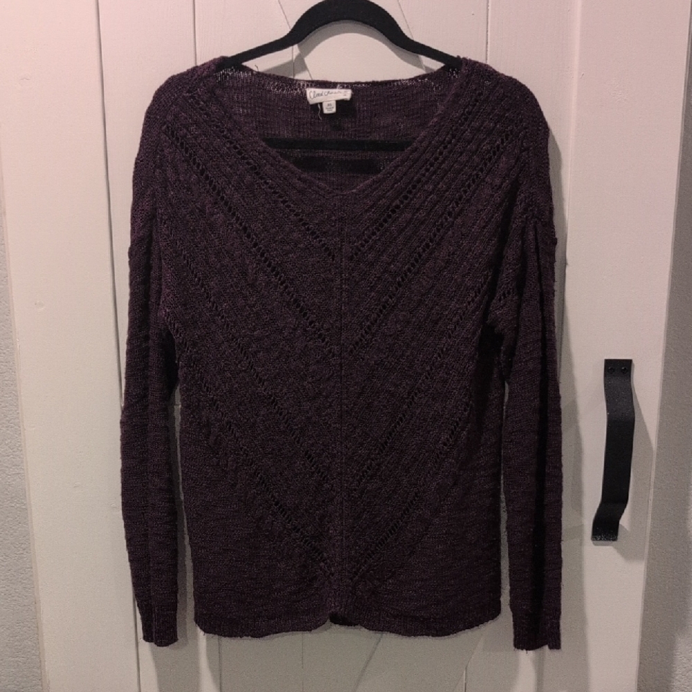 Cloud Chaser Purple V-Neck Loose Knit Sweater. Lightweight, Long Sleeves, Sz XL